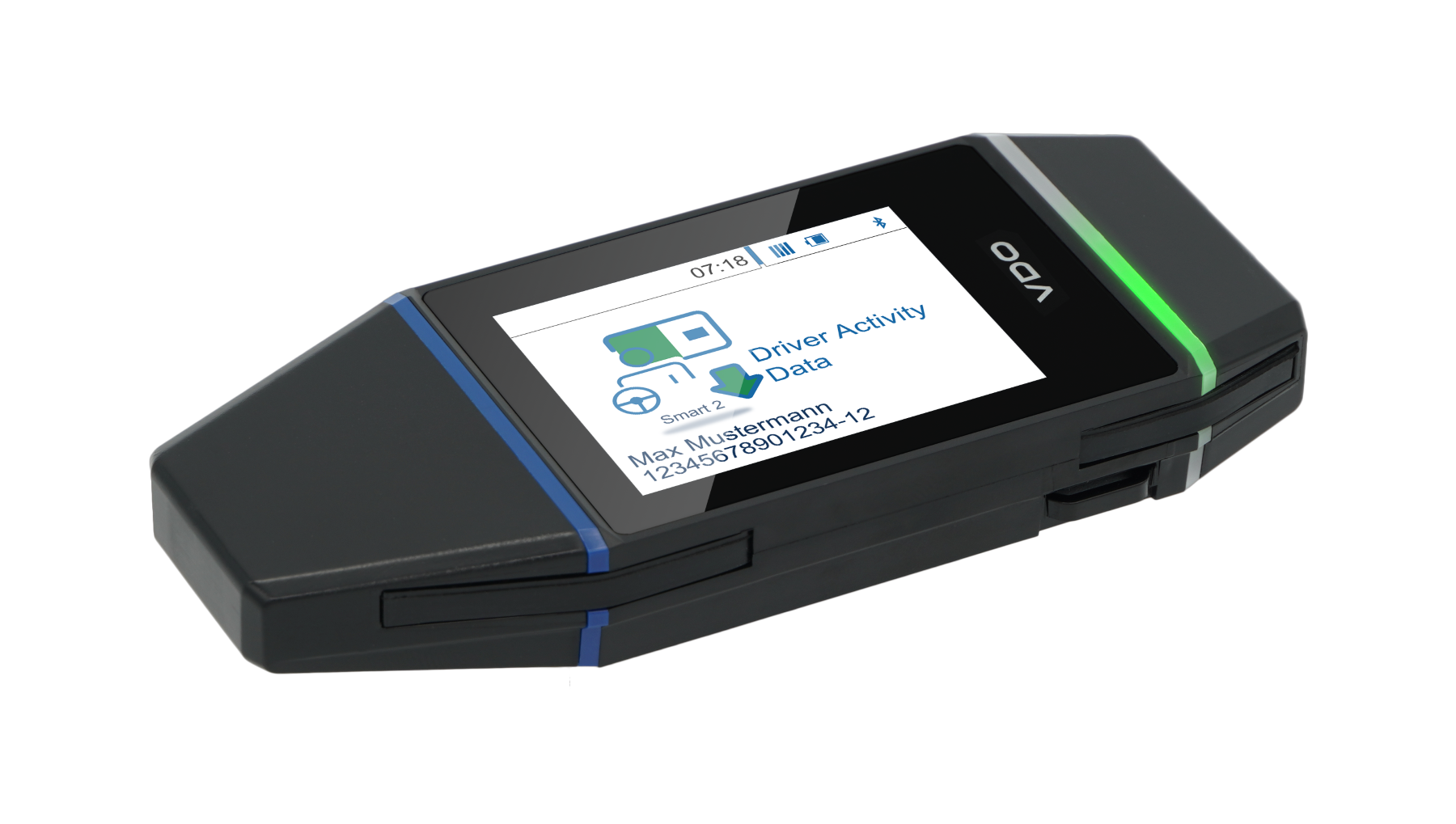 The VDO DLK Smart Download Key for efficient fleet management when downloading driver activity data in the side view.